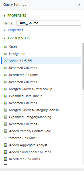 List of Applied Steps in PowerQuery